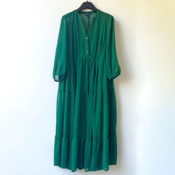 Torrid Maxi Chiffon Clip Dot Pleated Dress - Emerald Green - Size 0 (L) - Picture 5 of 10